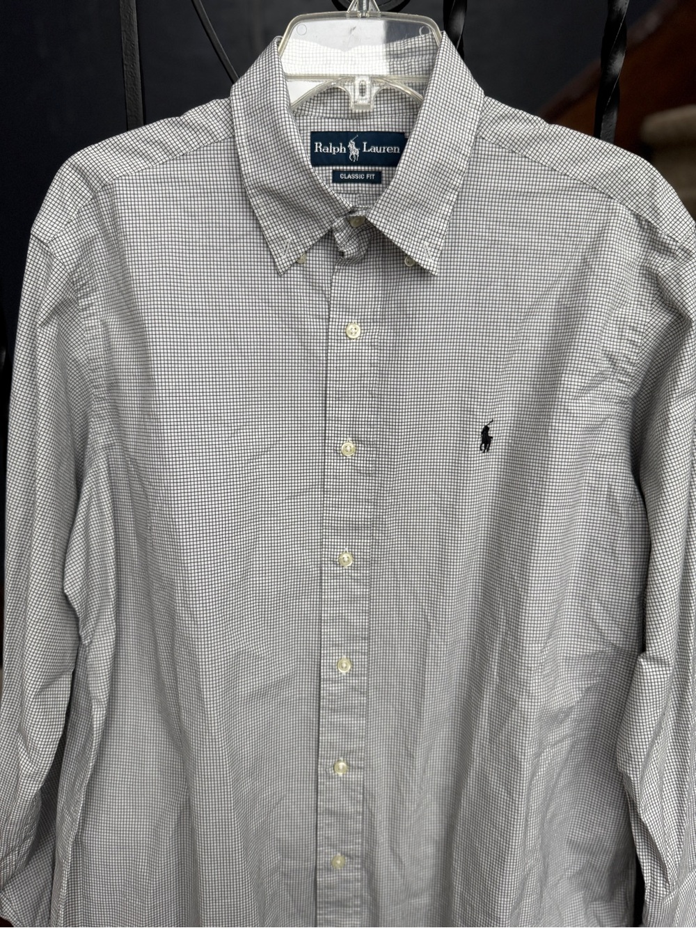 Large Ralph Lauren Men's Micro-Check Button-Down Shirt - White & Black